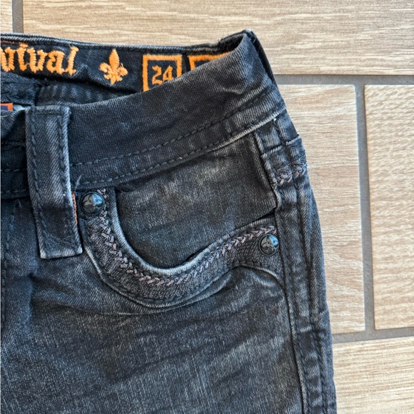 ROCK REVIVAL ANAIS SZ 24 SKINNY EMBROIDERED BLACK DENIM JEANS - Picture 6 of 16